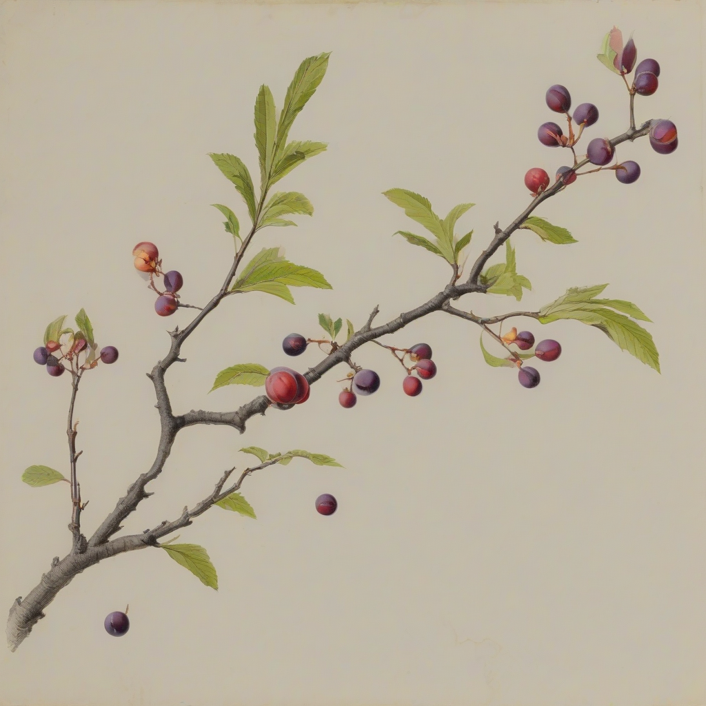 color drawing of a distant plum tree branch by मुफ्त एआई छवि जनरेटर - बिना लॉगिन के✨ | AIGAZOU