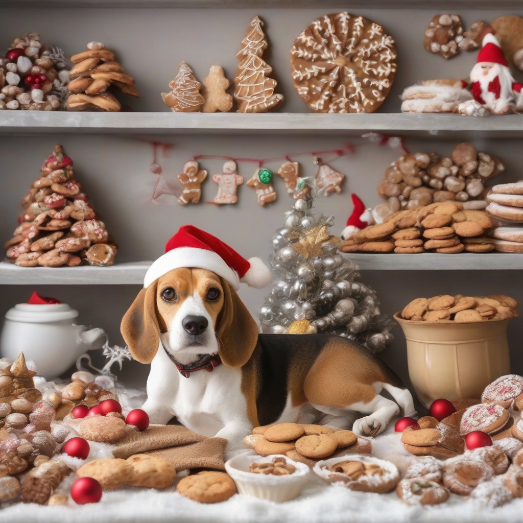 young beagle with many cookies in a christmas bakery by मुफ्त एआई छवि जनरेटर - बिना लॉगिन के✨ | AIGAZOU