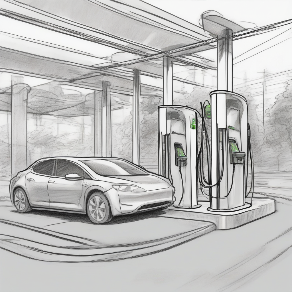 comic sketch of charging at an electric charging station with car and tram by मुफ्त एआई छवि जनरेटर - बिना लॉगिन के✨ | AIGAZOU