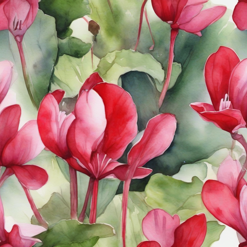 red cyclamen watercolor painting by मुफ्त एआई छवि जनरेटर - बिना लॉगिन के✨ | AIGAZOU