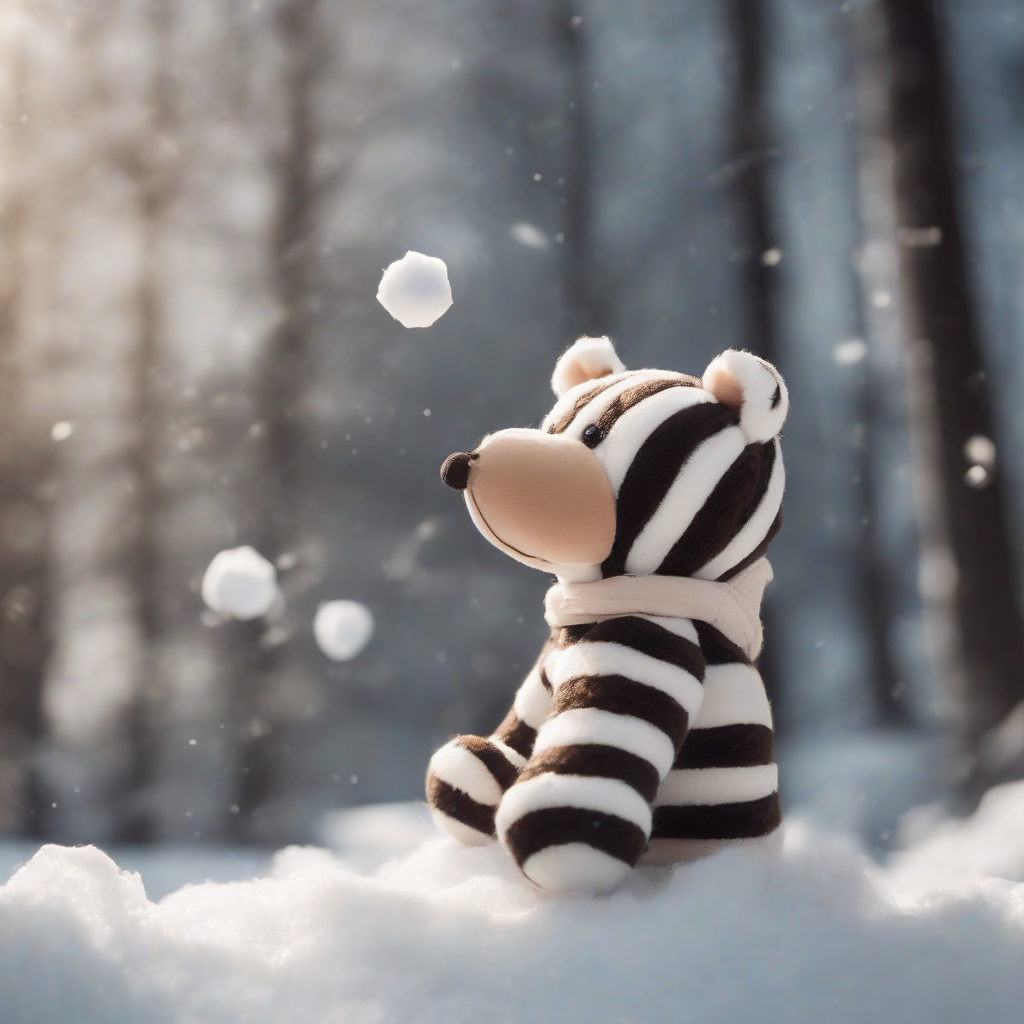 a striped bear plush playing snowball fight by मुफ्त एआई छवि जनरेटर - बिना लॉगिन के✨ | AIGAZOU