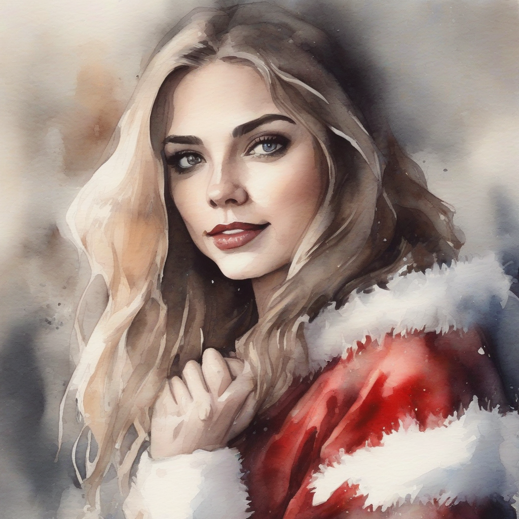 beautiful woman dressed as santa claus watercolor painting by मुफ्त एआई छवि जनरेटर - बिना लॉगिन के✨ | AIGAZOU