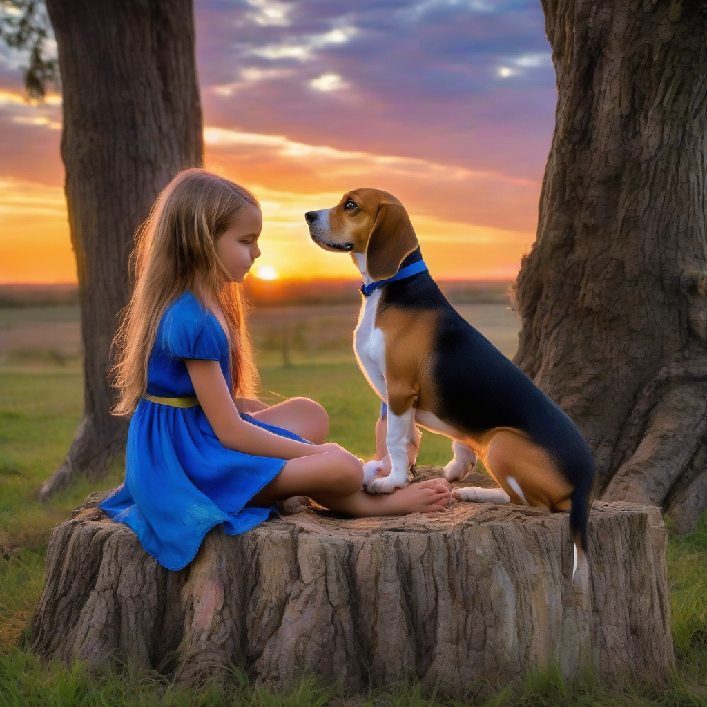 small beagle sits on log with girl by Générateur d'images par IA gratuit - Aucune connexion nécessaire✨ | AIGAZOU