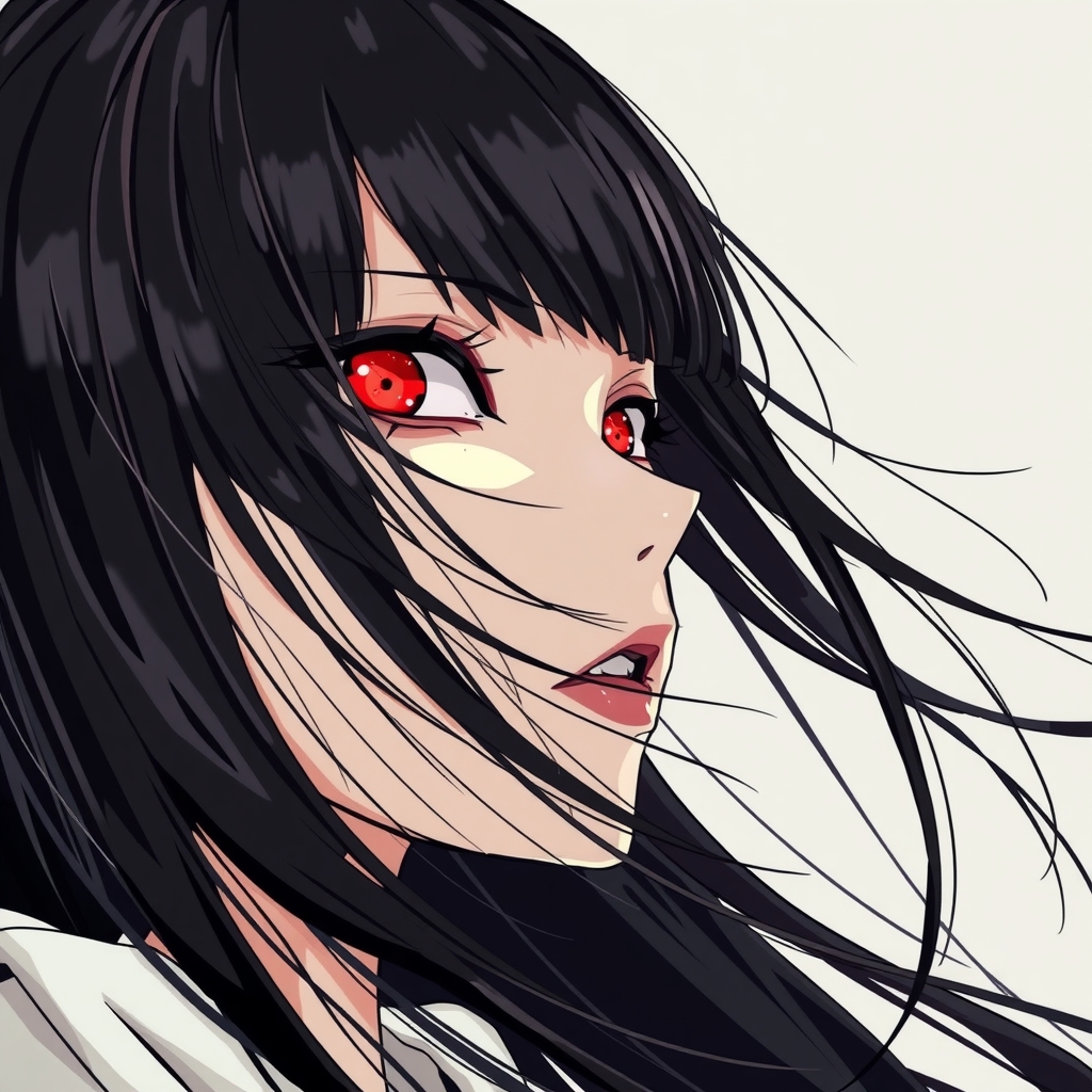 woman black long hair crimson eyes cold japanese by Free AI Image Generator & Maker - No login required✨ | AIGAZOU