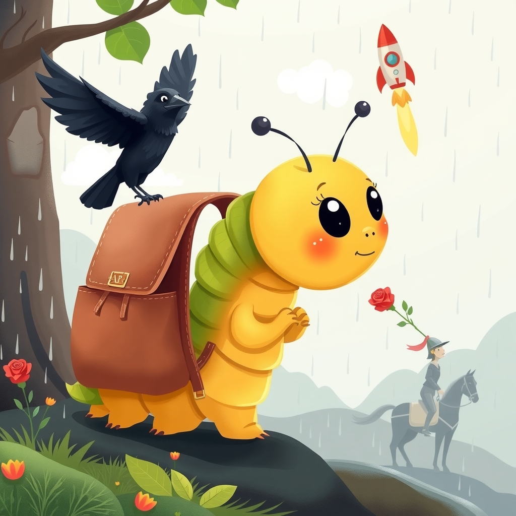 cute caterpillar with backpack raisins raven rocket rain knight horse rose by मुफ्त एआई छवि जनरेटर - बिना लॉगिन के✨ | AIGAZOU