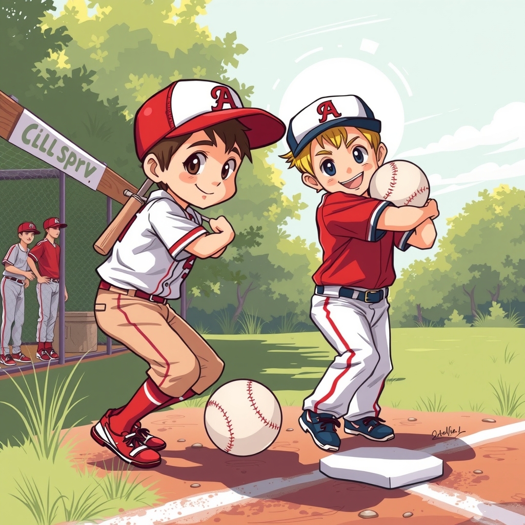 two boys playing baseball by Générateur d'images par IA gratuit - Aucune connexion nécessaire✨ | AIGAZOU