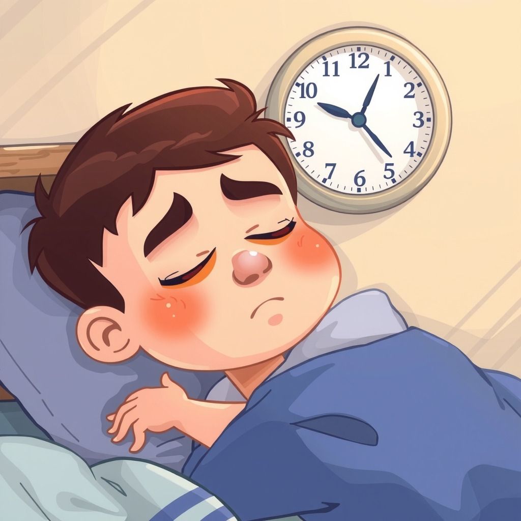 a sleepy boy getting ready for bed with a clock on the wall pointing to ten by मुफ्त एआई छवि जनरेटर - बिना लॉगिन के✨ | AIGAZOU