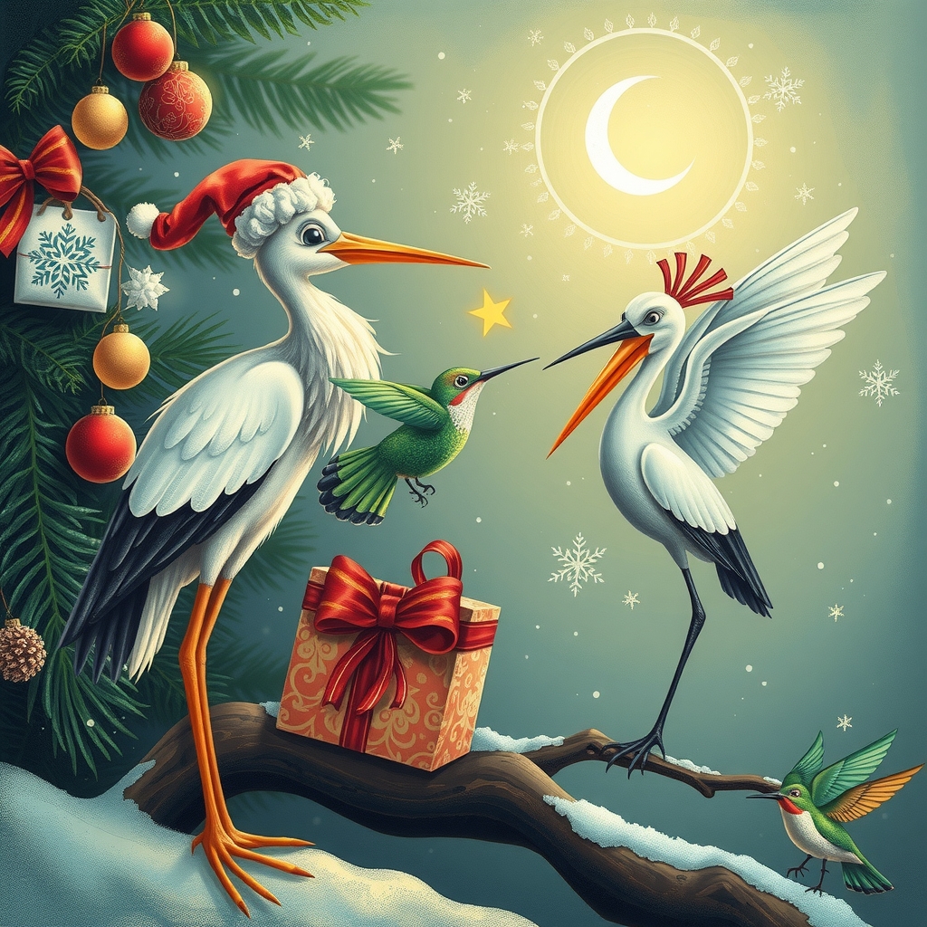 hummingbird ibis and stork celebrate christmas by मुफ्त एआई छवि जनरेटर - बिना लॉगिन के✨ | AIGAZOU