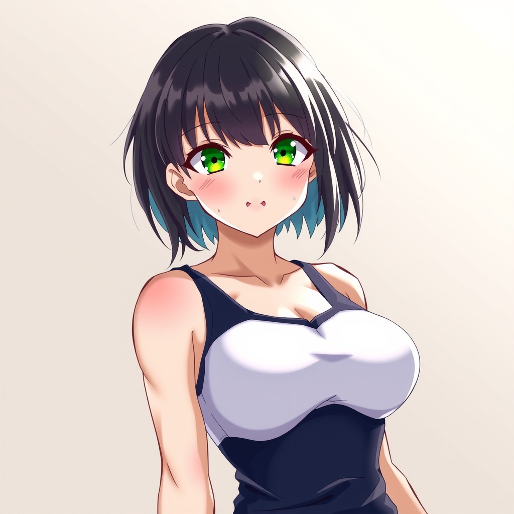 anime style black hair short gym uniform girl green eyes full body large breasts by मुफ्त एआई छवि जनरेटर - बिना लॉगिन के✨ | AIGAZOU