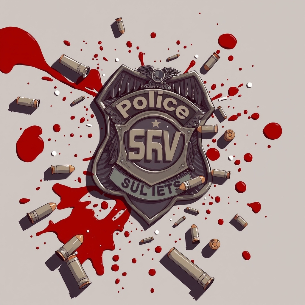 broken gray police badge surrounded by blood and bullets by मुफ्त एआई छवि जनरेटर - बिना लॉगिन के✨ | AIGAZOU