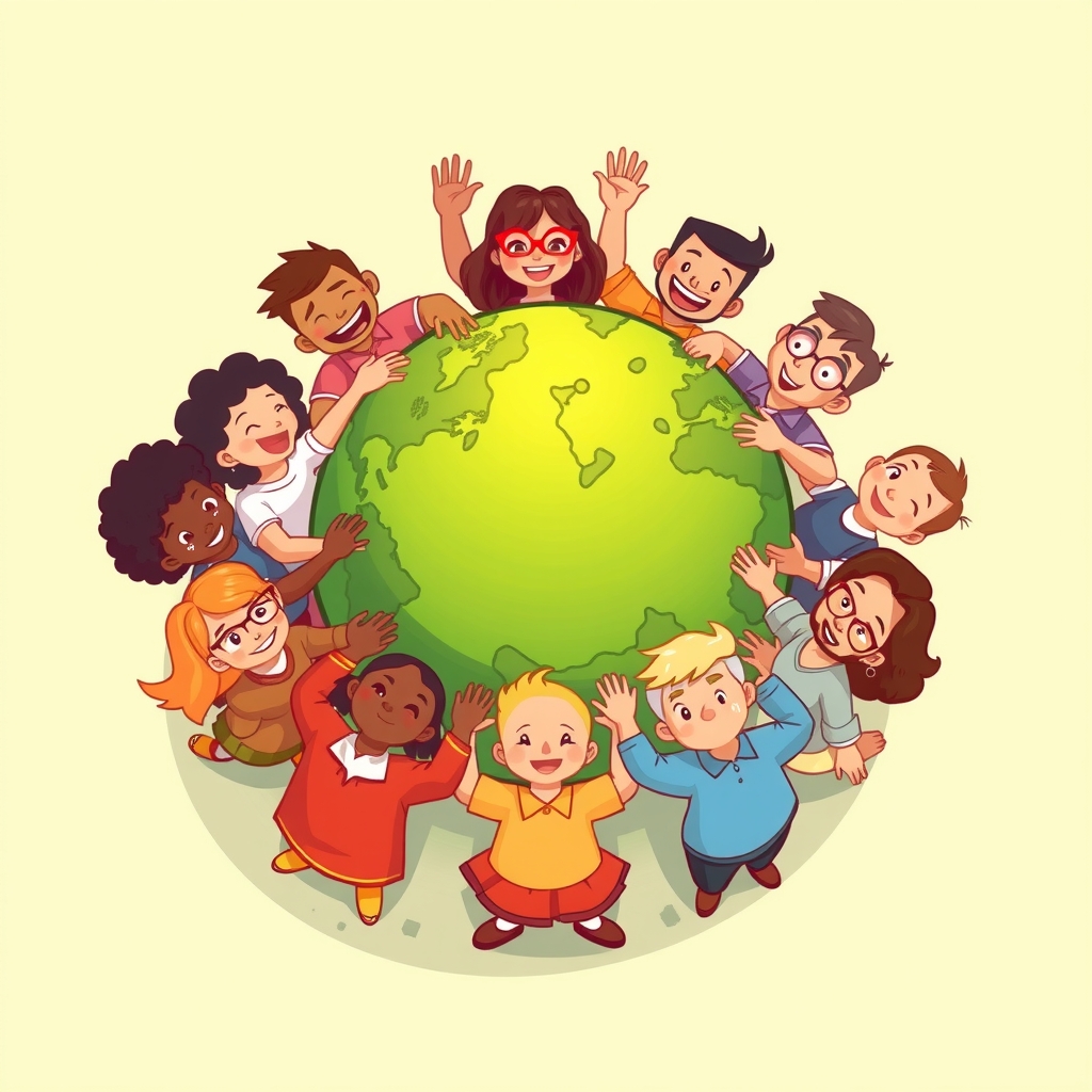 a green globe surrounded by people holding hands by मुफ्त एआई छवि जनरेटर - बिना लॉगिन के✨ | AIGAZOU