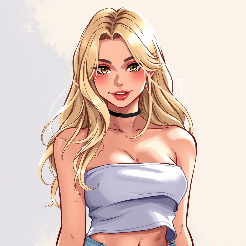 blonde teenager girl with crop top by मुफ्त एआई छवि जनरेटर - बिना लॉगिन के✨ | AIGAZOU