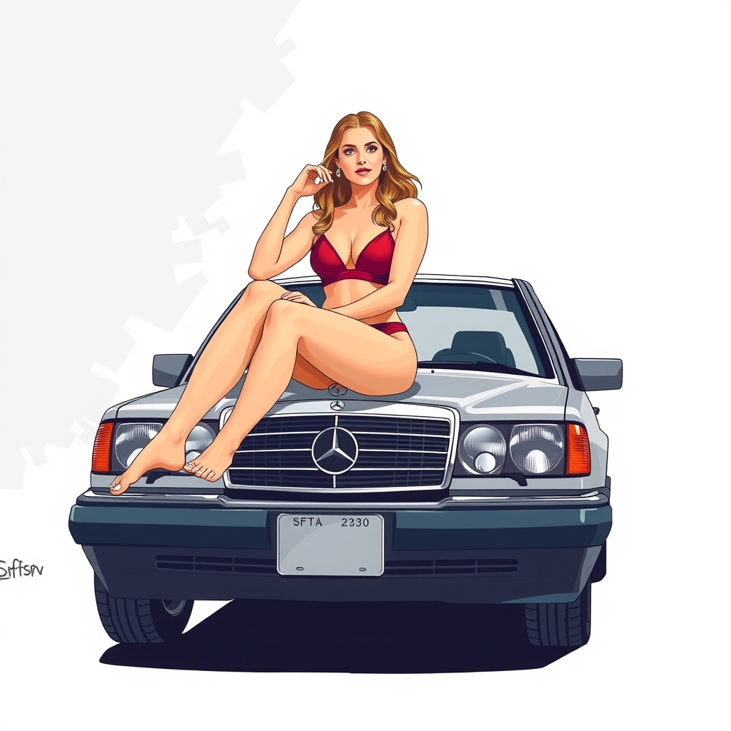 mercedes w124 e230 hot blonde volleyball player by मुफ्त एआई छवि जनरेटर - बिना लॉगिन के✨ | AIGAZOU