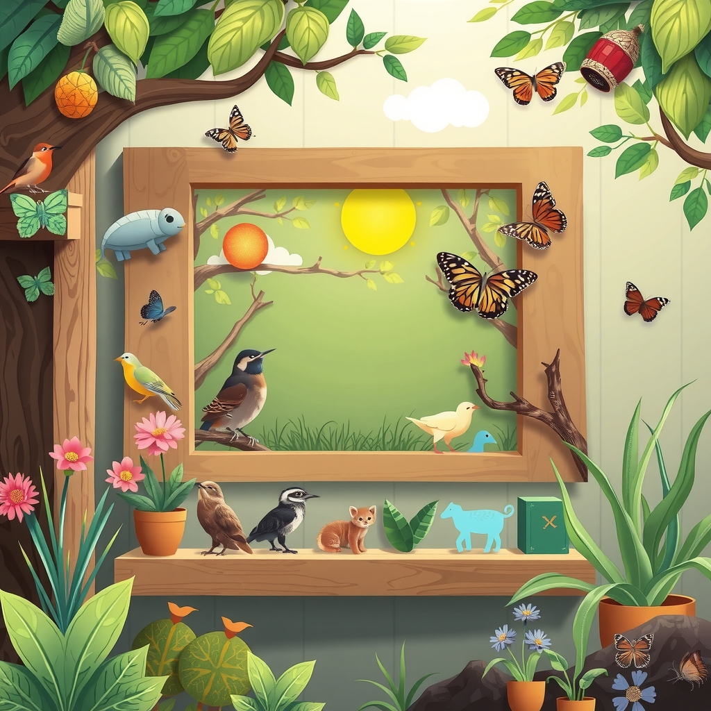 a picture frame for many developing ideas on biodiversity in school by मुफ्त एआई छवि जनरेटर - बिना लॉगिन के✨ | AIGAZOU