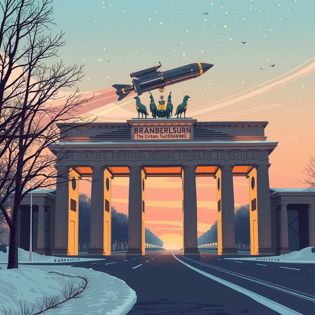 spaceship on a winter evening over the brandenburg gate by मुफ्त एआई छवि जनरेटर - बिना लॉगिन के✨ | AIGAZOU