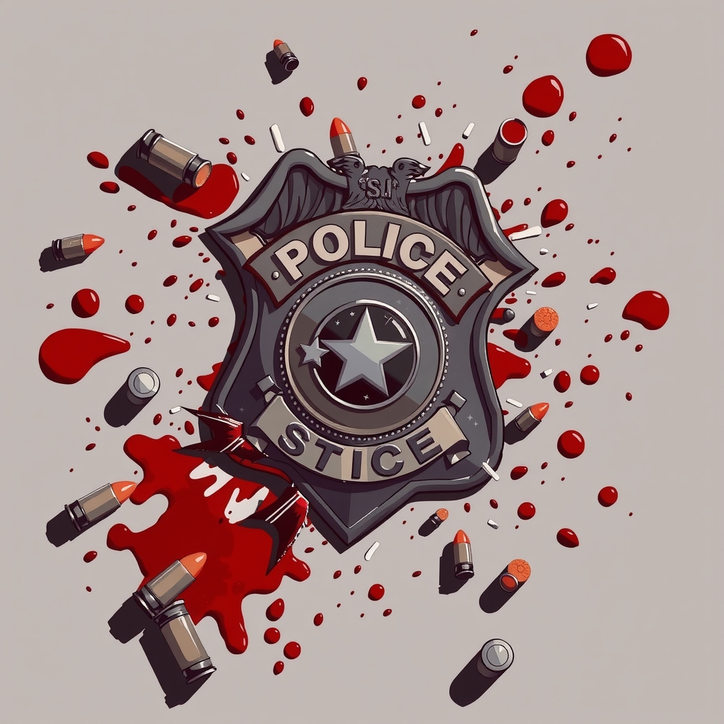 broken gray police badge surrounded by blood and bullets by मुफ्त एआई छवि जनरेटर - बिना लॉगिन के✨ | AIGAZOU