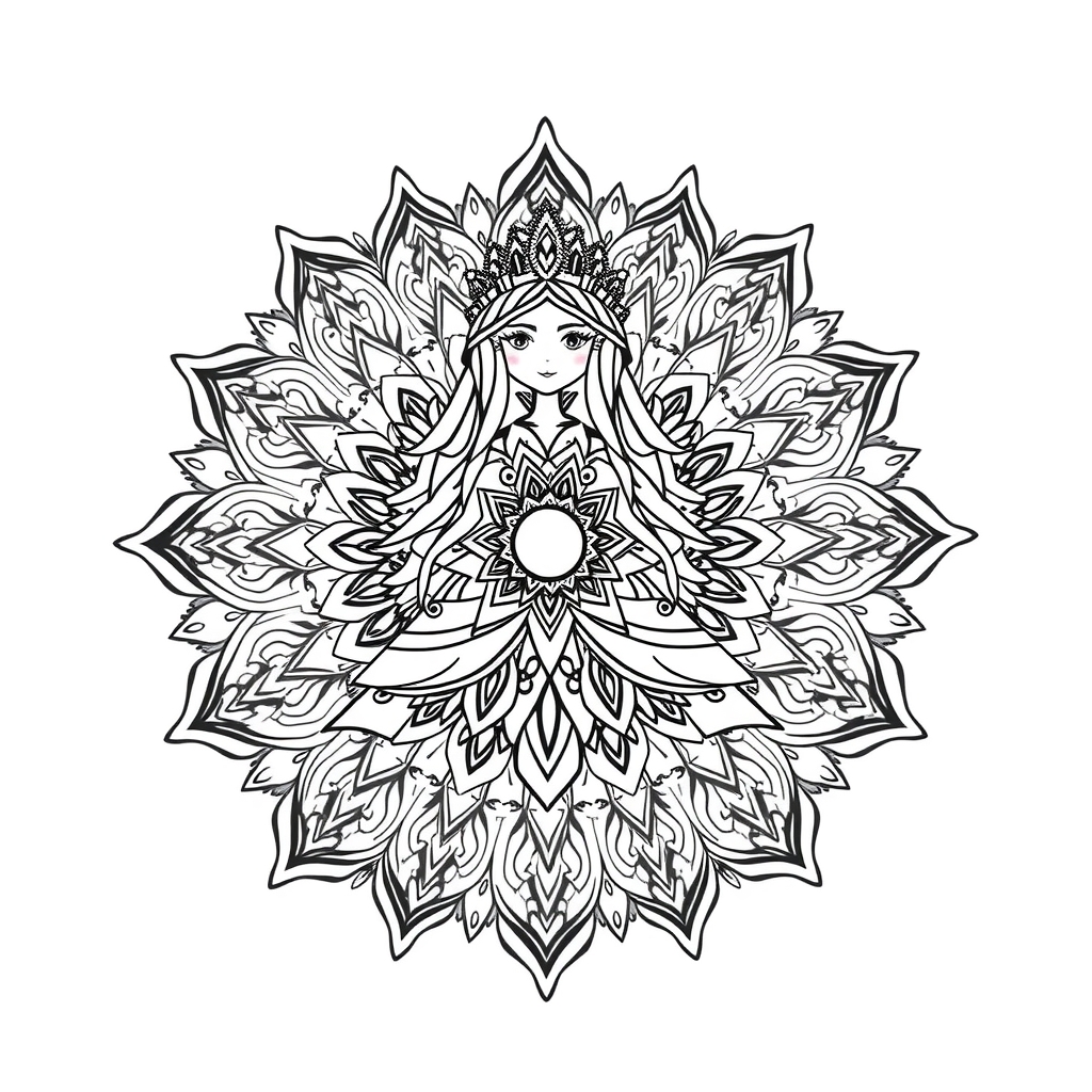 create a princess mandala drawing for children colorless without color by मुफ्त एआई छवि जनरेटर - बिना लॉगिन के✨ | AIGAZOU