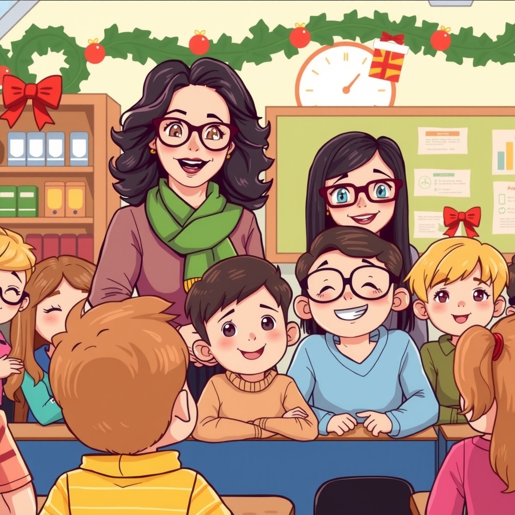 classroom with children teachers christmas by Générateur d'images par IA gratuit - Aucune connexion nécessaire✨ | AIGAZOU