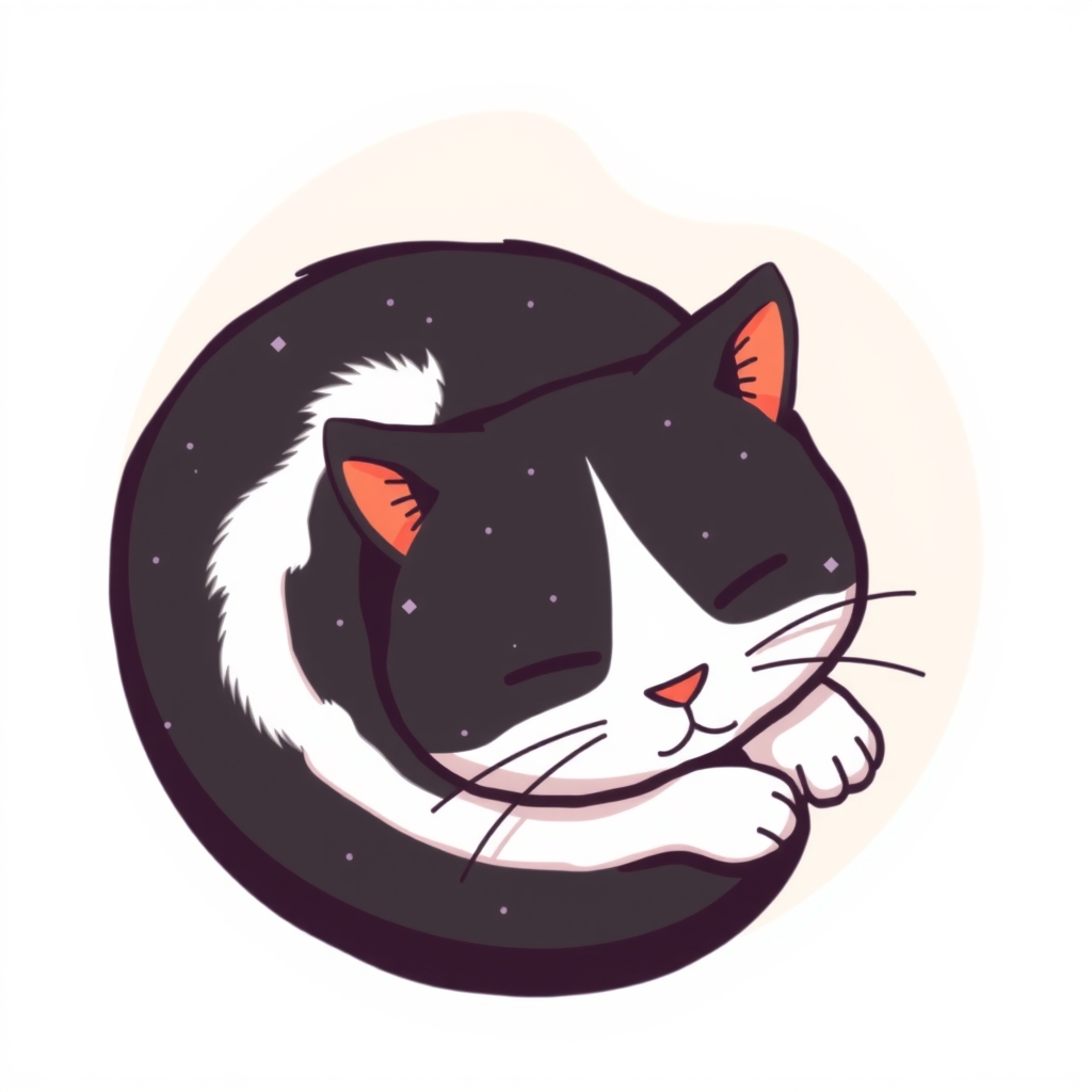 a cute black and white cat curled up icon by मुफ्त एआई छवि जनरेटर - बिना लॉगिन के✨ | AIGAZOU