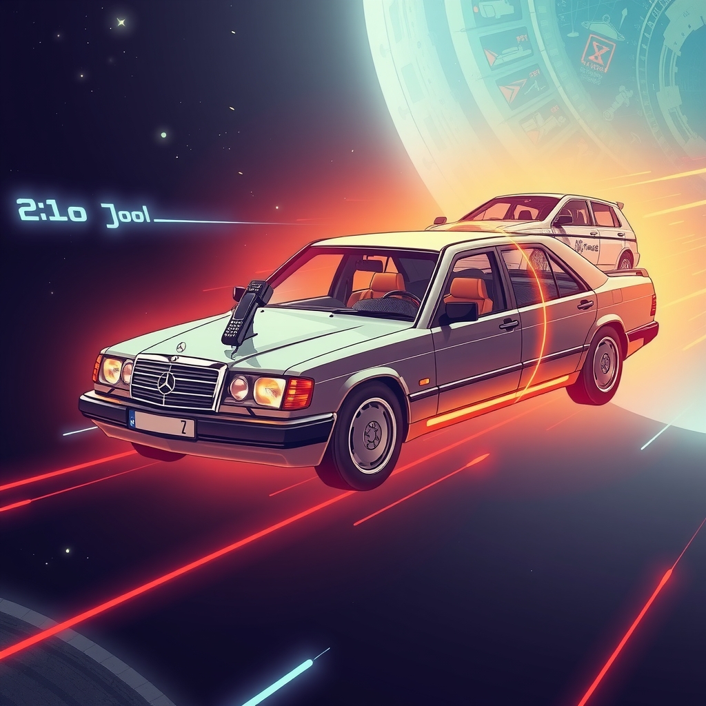 mercedes w124 230e futuristic spaceship brickphone by मुफ्त एआई छवि जनरेटर - बिना लॉगिन के✨ | AIGAZOU