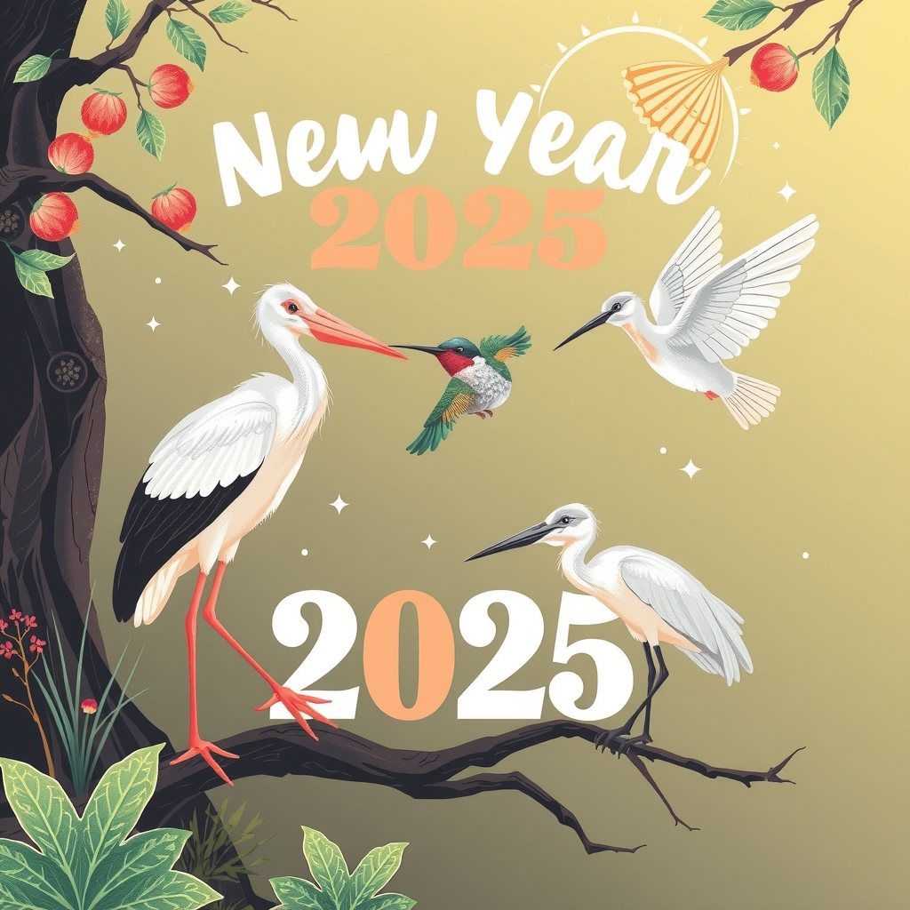 year change 2025 with stork hummingbird and ibis by मुफ्त एआई छवि जनरेटर - बिना लॉगिन के✨ | AIGAZOU