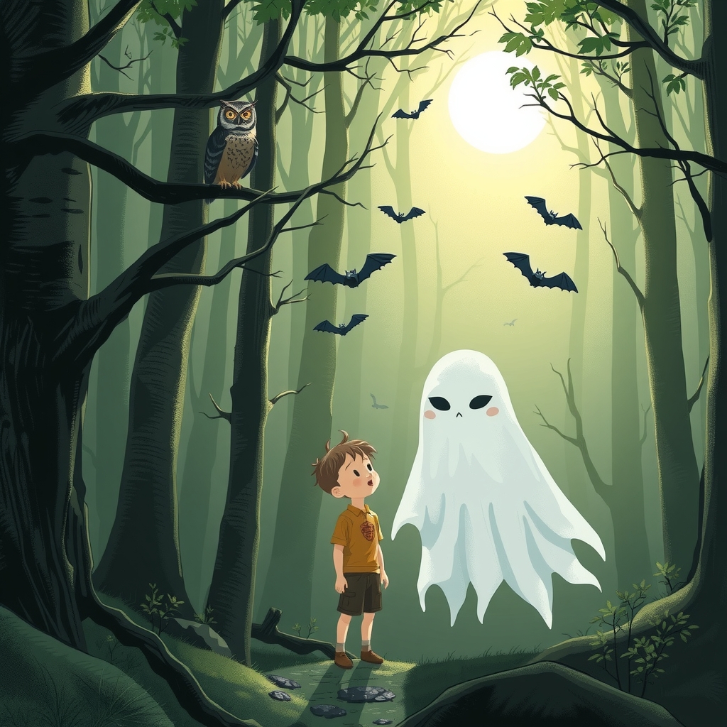 sunlight reaches forest white ghost young boy by मुफ्त एआई छवि जनरेटर - बिना लॉगिन के✨ | AIGAZOU