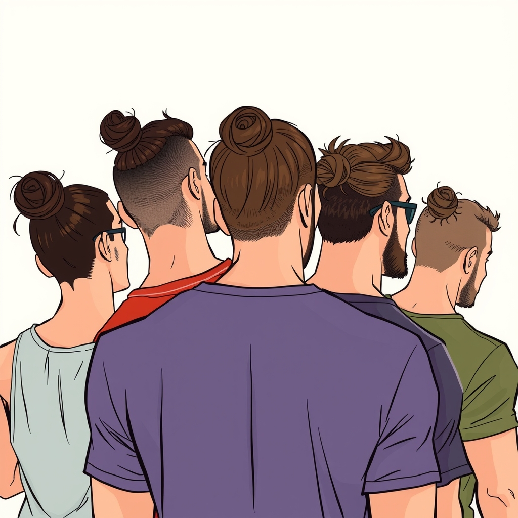 various broad shouldered men from behind with men bun by मुफ्त एआई छवि जनरेटर - बिना लॉगिन के✨ | AIGAZOU