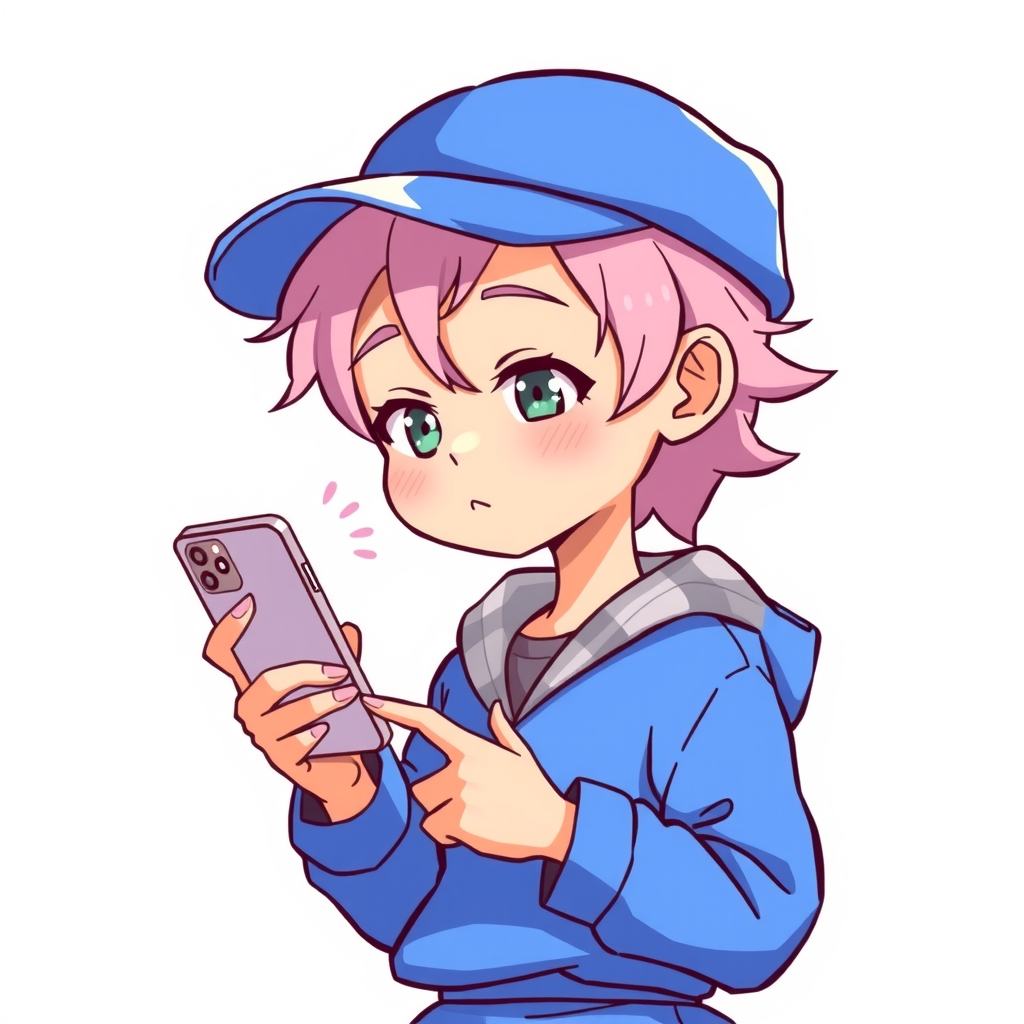 a cute androgynous person in blue clothes with a smartphone by Générateur d'images par IA gratuit - Aucune connexion nécessaire✨ | AIGAZOU