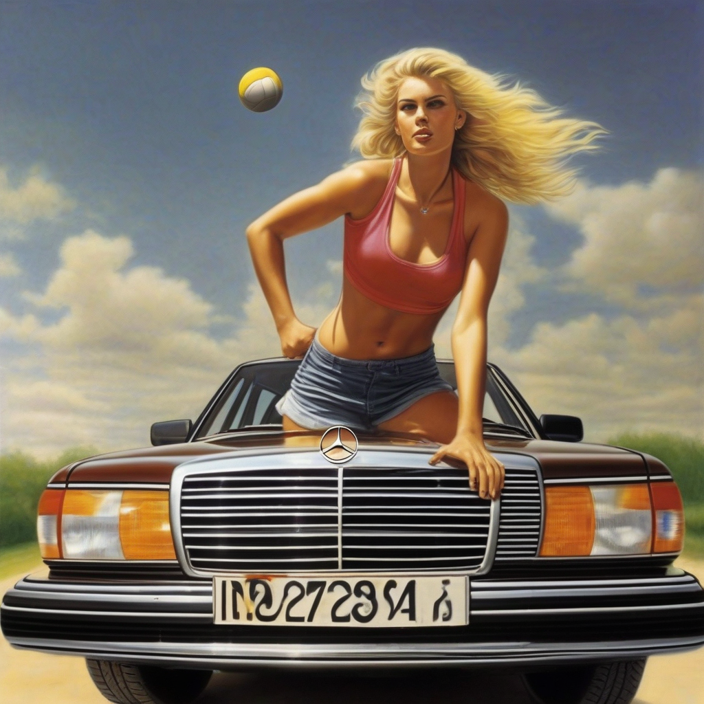 mercedes w124 e230 hot blonde volleyball player by मुफ्त एआई छवि जनरेटर - बिना लॉगिन के✨ | AIGAZOU