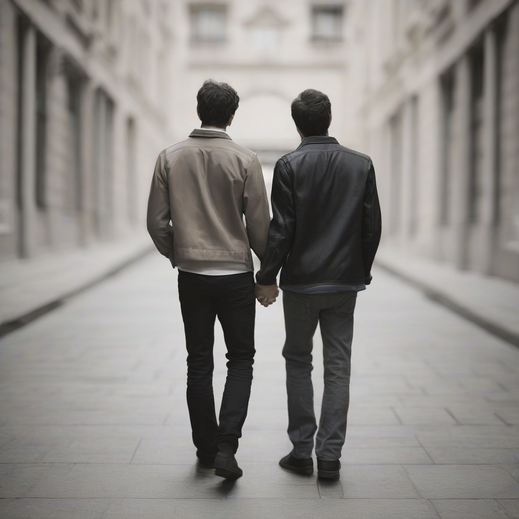 male couple holding hands back view by मुफ्त एआई छवि जनरेटर - बिना लॉगिन के✨ | AIGAZOU