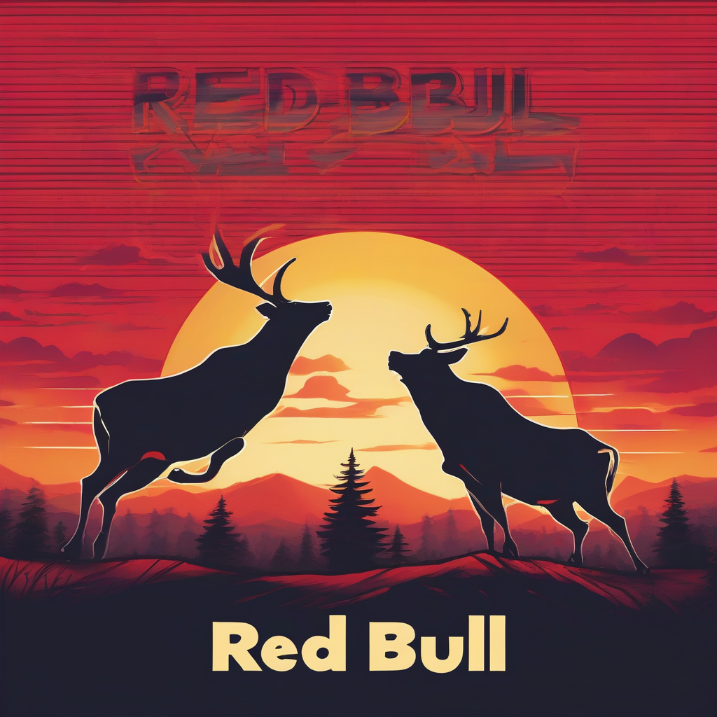 red bull logo sunset over forest landscape by मुफ्त एआई छवि जनरेटर - बिना लॉगिन के✨ | AIGAZOU