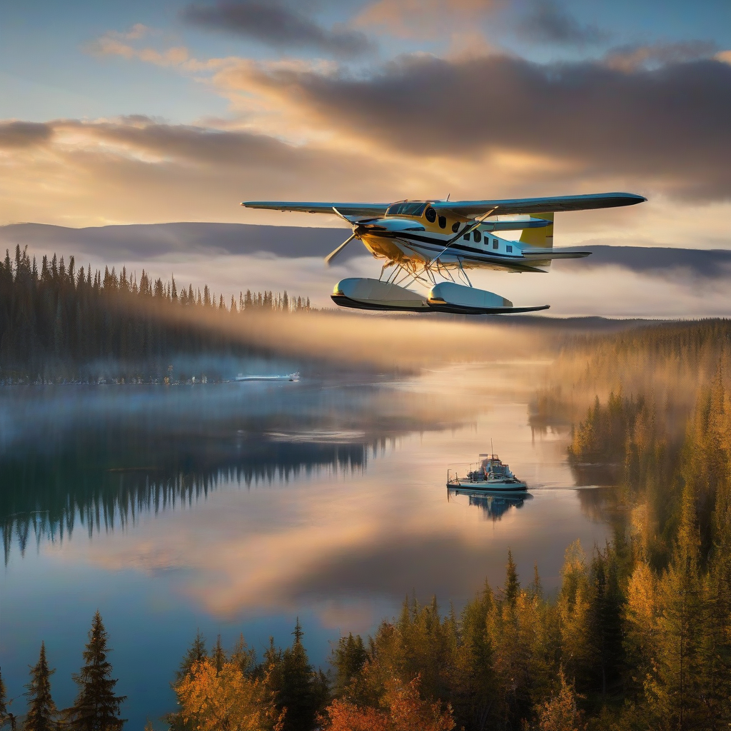 water plane in canadian landscape at sunrise by मुफ्त एआई छवि जनरेटर - बिना लॉगिन के✨ | AIGAZOU