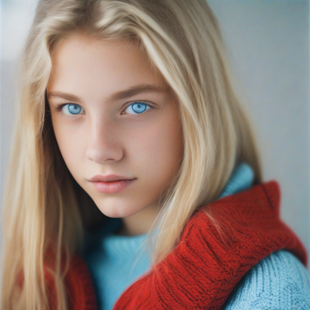 blonde teenager girl with red crop top and light blue eyes by Générateur d'images par IA gratuit - Aucune connexion nécessaire✨ | AIGAZOU