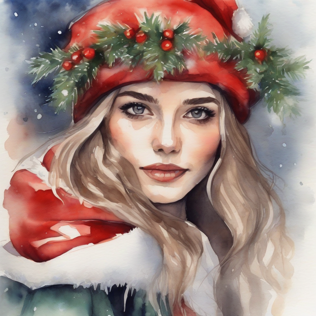 beautiful woman dressed as santa claus watercolor by मुफ्त एआई छवि जनरेटर - बिना लॉगिन के✨ | AIGAZOU