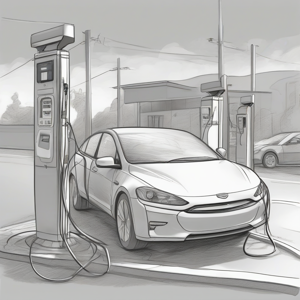 comic sketch of charging at electric charging station by Générateur d'images par IA gratuit - Aucune connexion nécessaire✨ | AIGAZOU