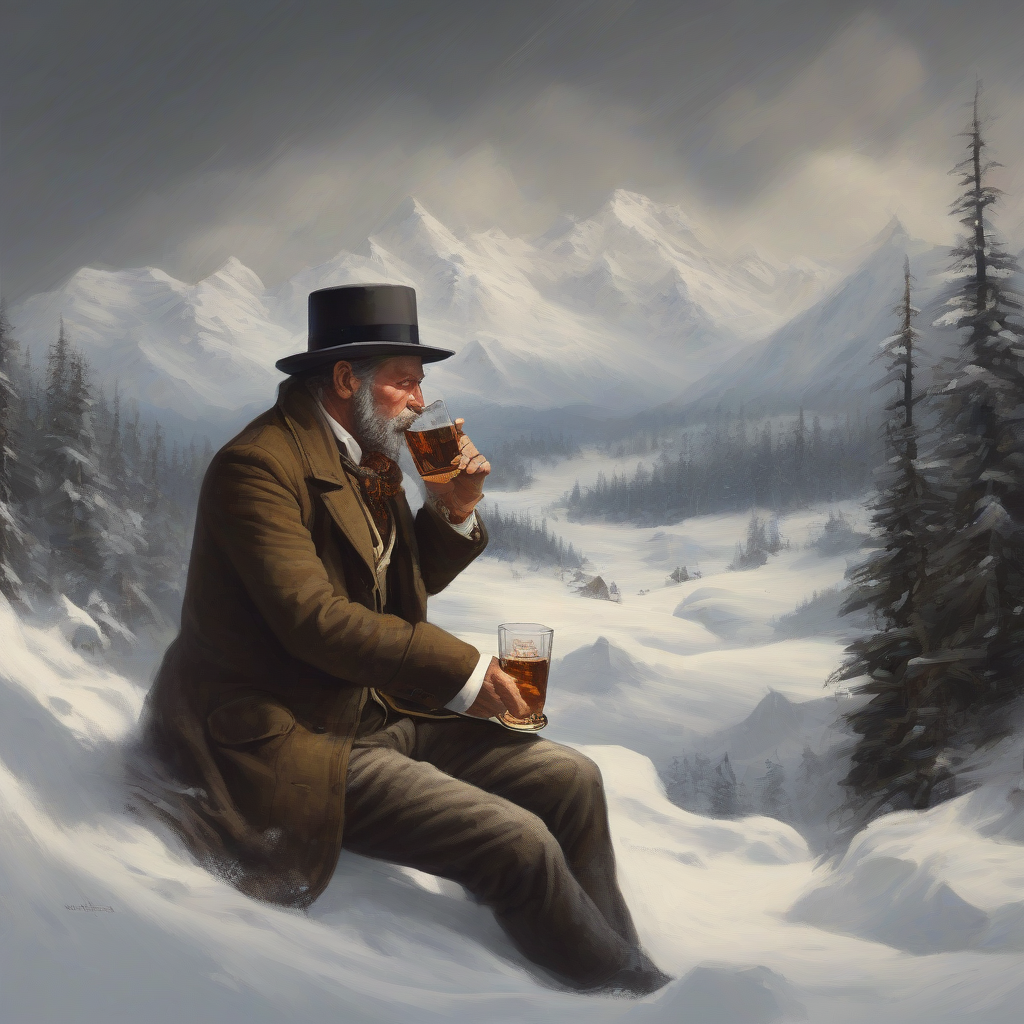 gentleman in snowy wilderness drinking whiskey by मुफ्त एआई छवि जनरेटर - बिना लॉगिन के✨ | AIGAZOU