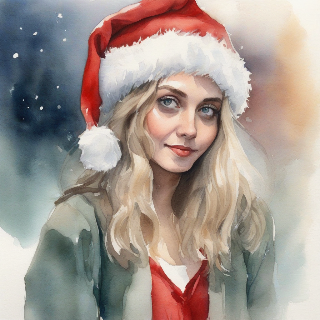 santa cosplay beautiful woman watercolor painting by मुफ्त एआई छवि जनरेटर - बिना लॉगिन के✨ | AIGAZOU