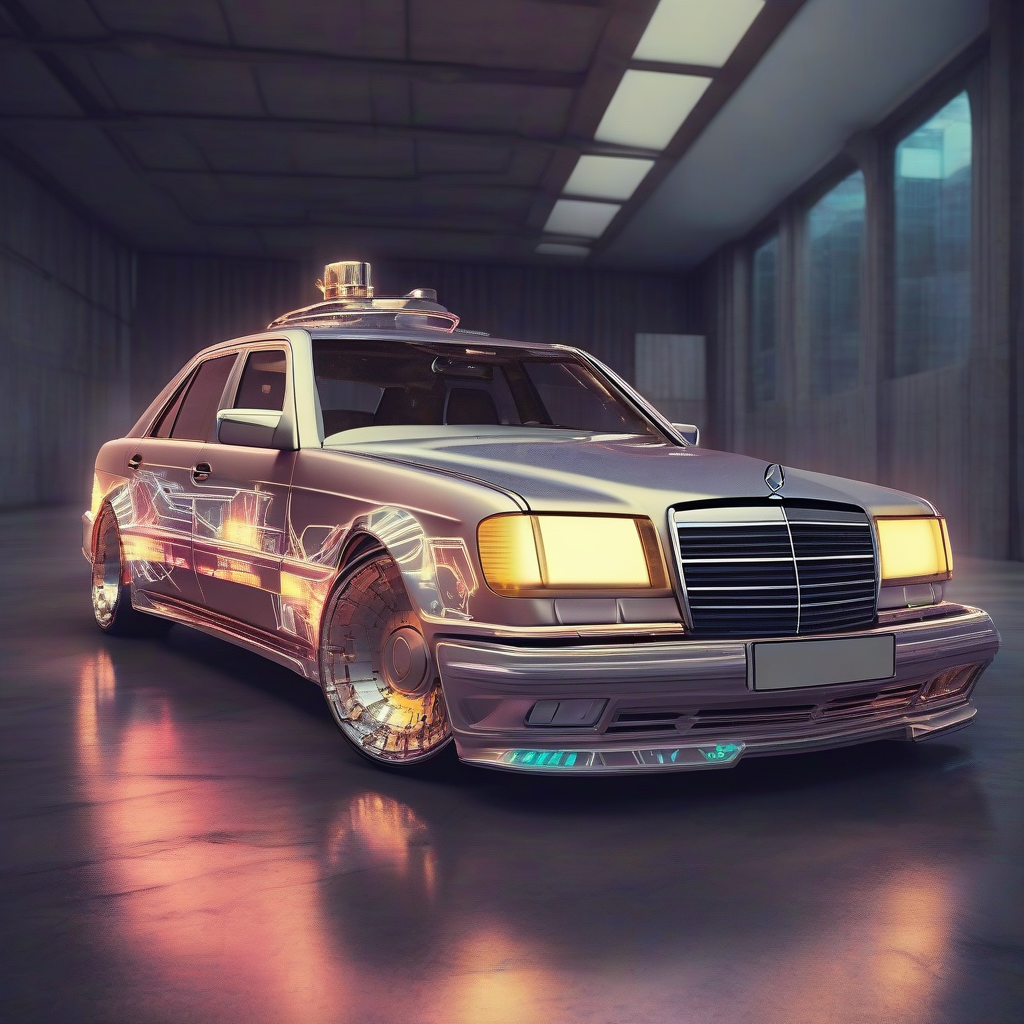 mercedes w124 230e futuristic glowing spaceship by मुफ्त एआई छवि जनरेटर - बिना लॉगिन के✨ | AIGAZOU