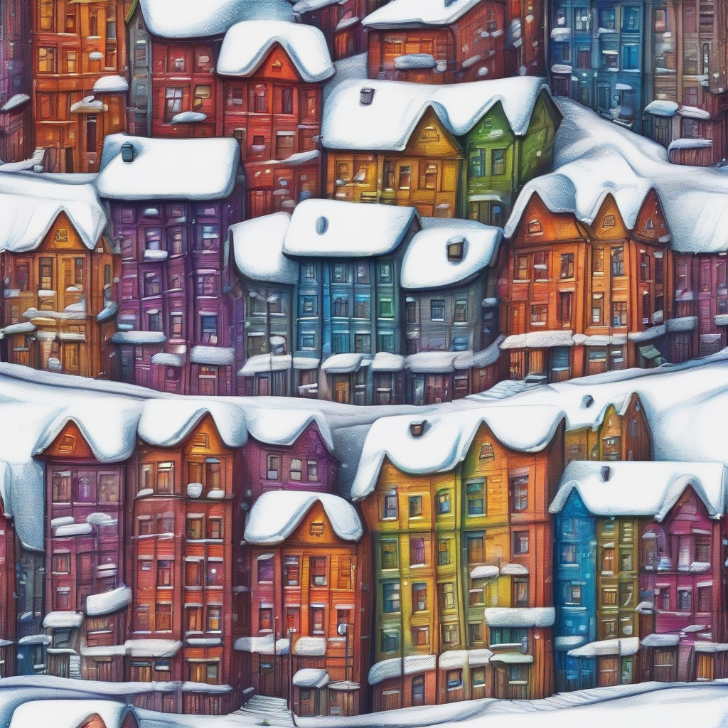 street houses snow drawing colorful by मुफ्त एआई छवि जनरेटर - बिना लॉगिन के✨ | AIGAZOU