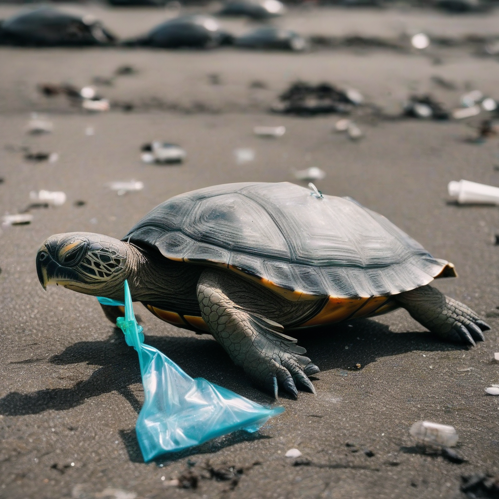 turtle eating plastic by मुफ्त एआई छवि जनरेटर - बिना लॉगिन के✨ | AIGAZOU