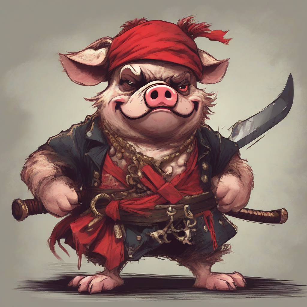 fierce pirate pig growling with a red handled katana by मुफ्त एआई छवि जनरेटर - बिना लॉगिन के✨ | AIGAZOU