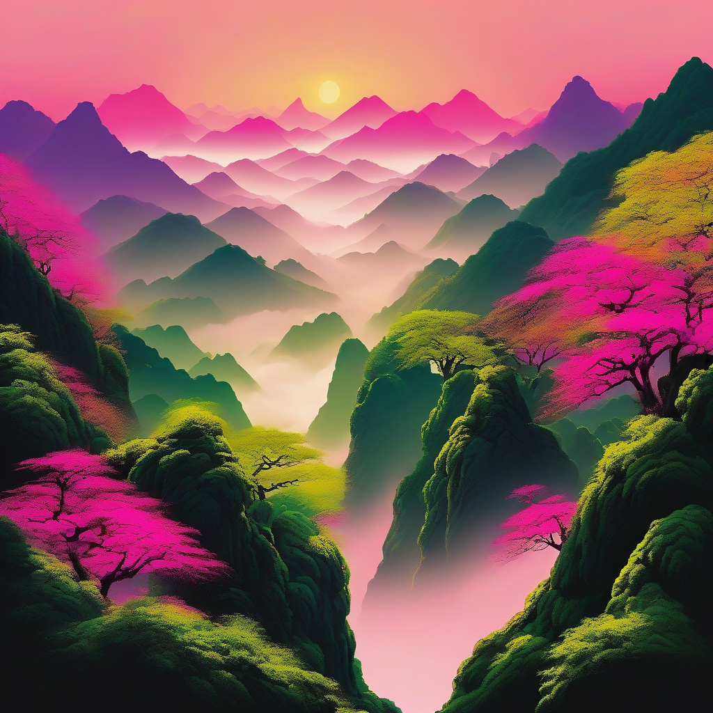 colorful wudang mountains golden green red radiance by Générateur d'images par IA gratuit - Aucune connexion nécessaire✨ | AIGAZOU