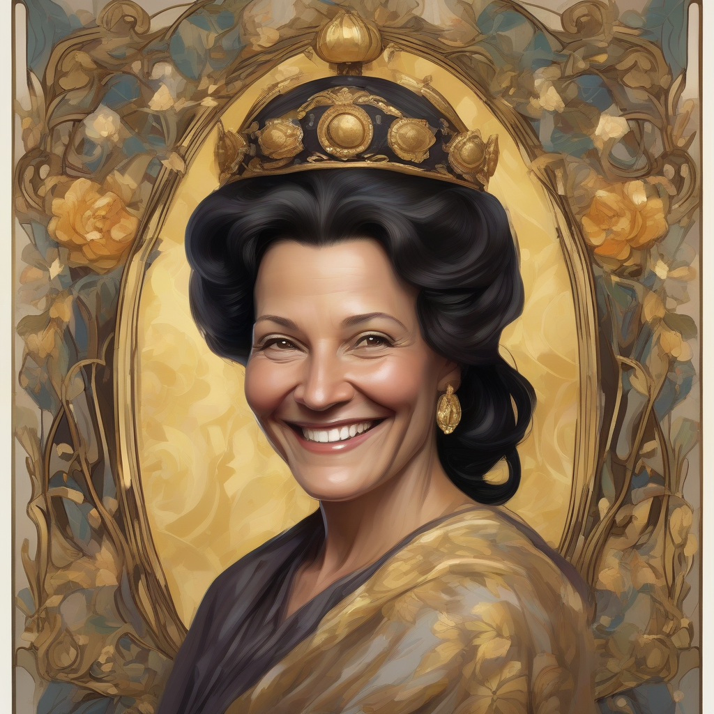 smiling portrait of a 50 year old dark haired wise woman with a dark complexion like royal paintings in a by मुफ्त एआई छवि जनरेटर - बिना लॉगिन के✨ | AIGAZOU