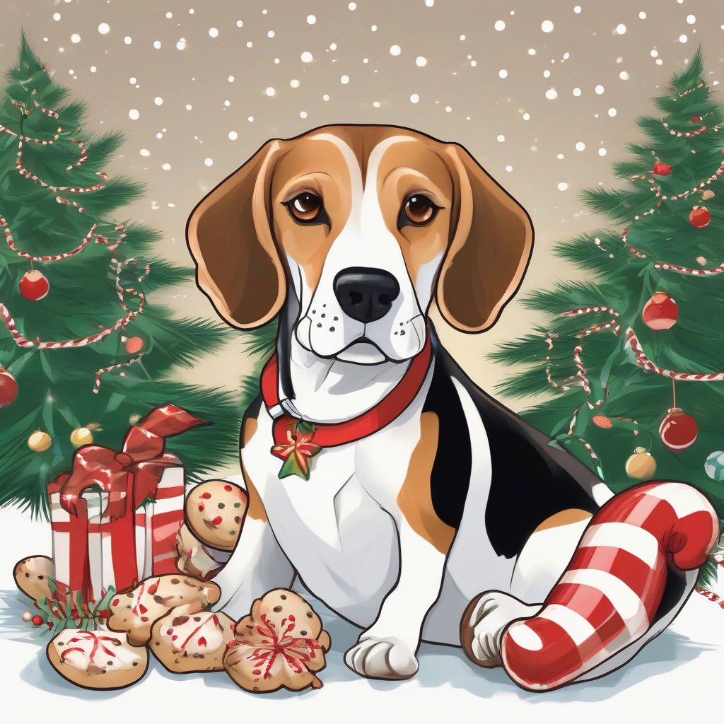 a sweet beagle under a decorated tree with lights and ornaments by मुफ्त एआई छवि जनरेटर - बिना लॉगिन के✨ | AIGAZOU