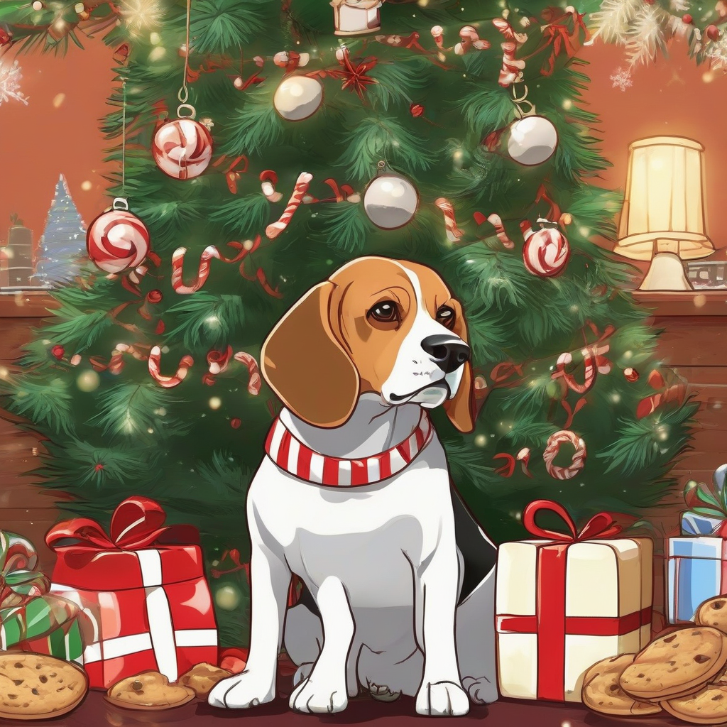 a beautiful beagle under a decorated christmas tree by मुफ्त एआई छवि जनरेटर - बिना लॉगिन के✨ | AIGAZOU