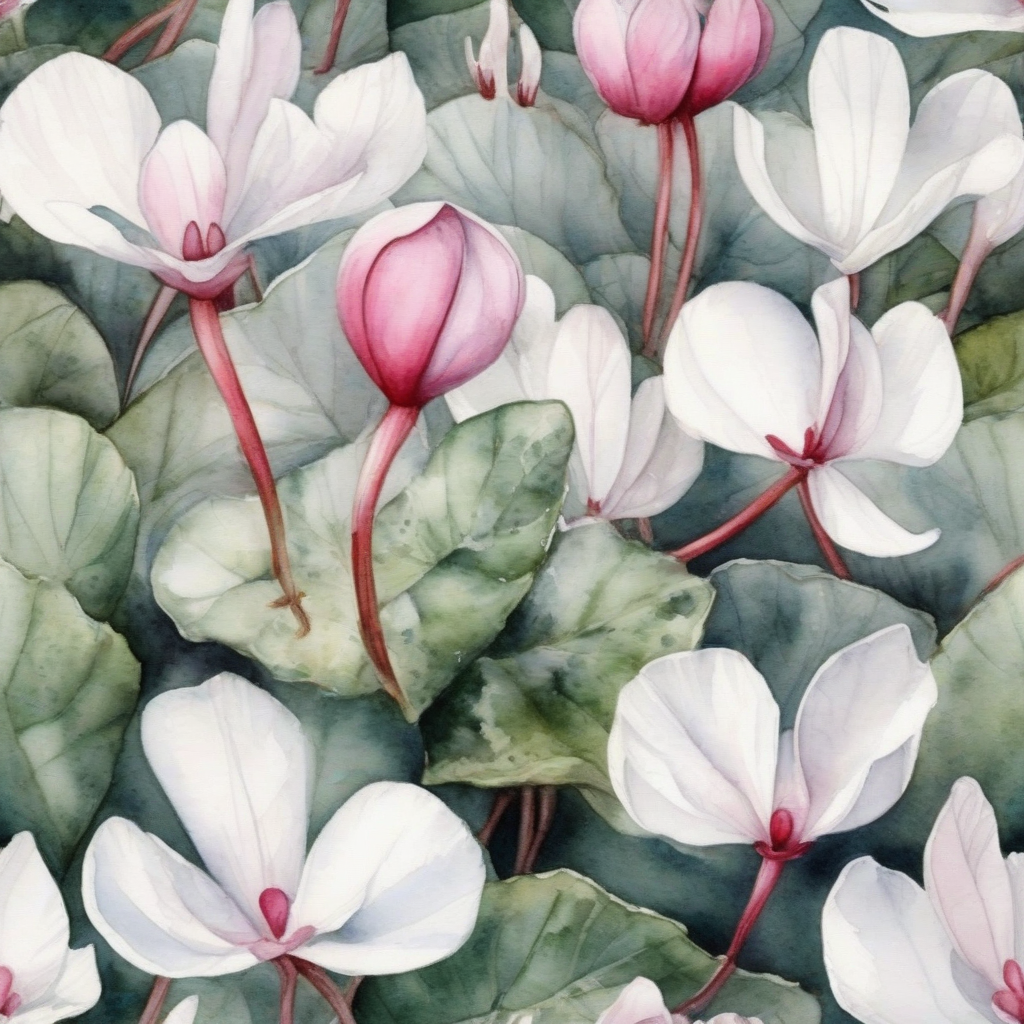 white cyclamen watercolor painting by मुफ्त एआई छवि जनरेटर - बिना लॉगिन के✨ | AIGAZOU