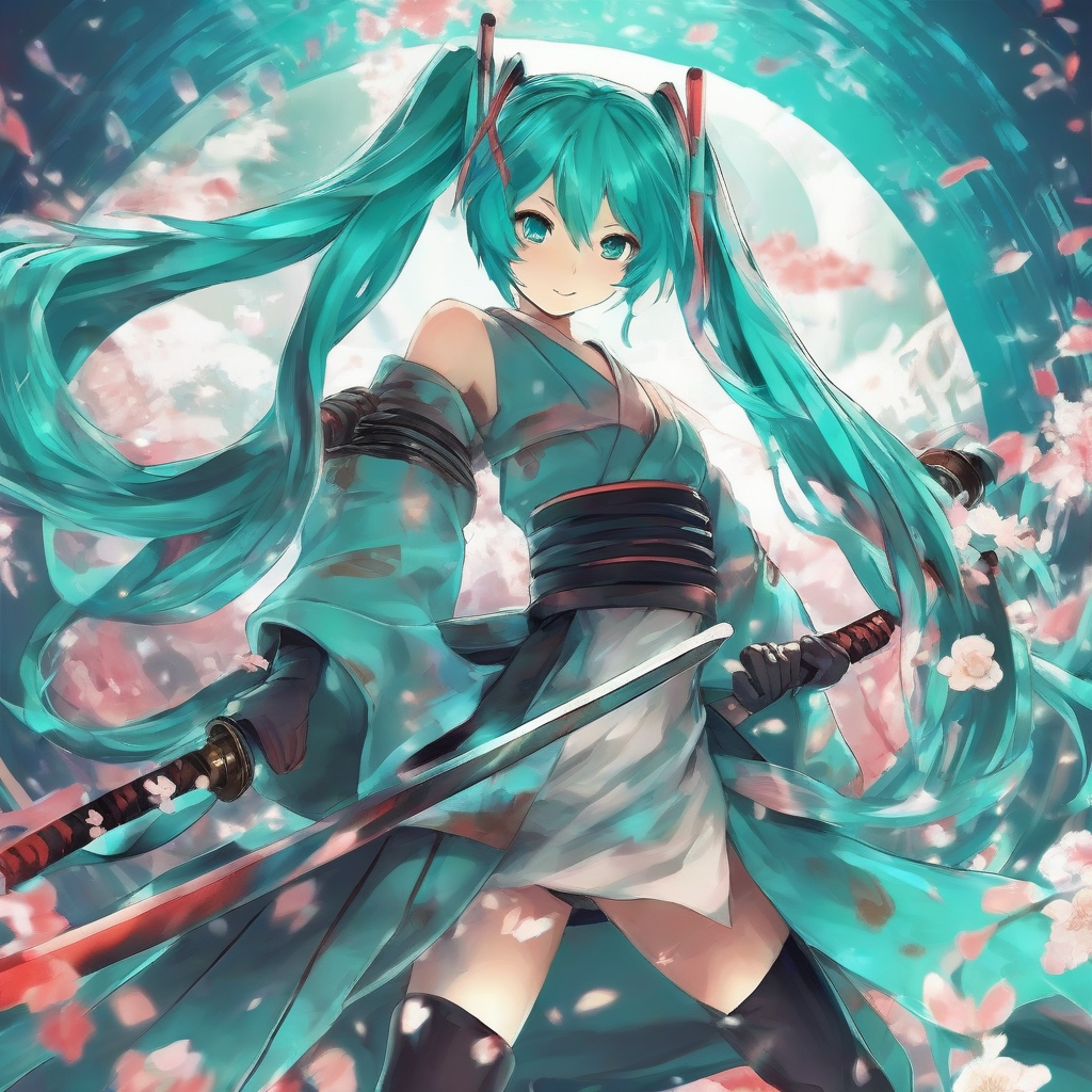 miku holding a katana scabbard illustration by मुफ्त एआई छवि जनरेटर - बिना लॉगिन के✨ | AIGAZOU