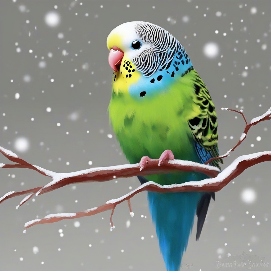 a christmas dressed budgie greeting in a christmas landscape by Générateur d'images par IA gratuit - Aucune connexion nécessaire✨ | AIGAZOU