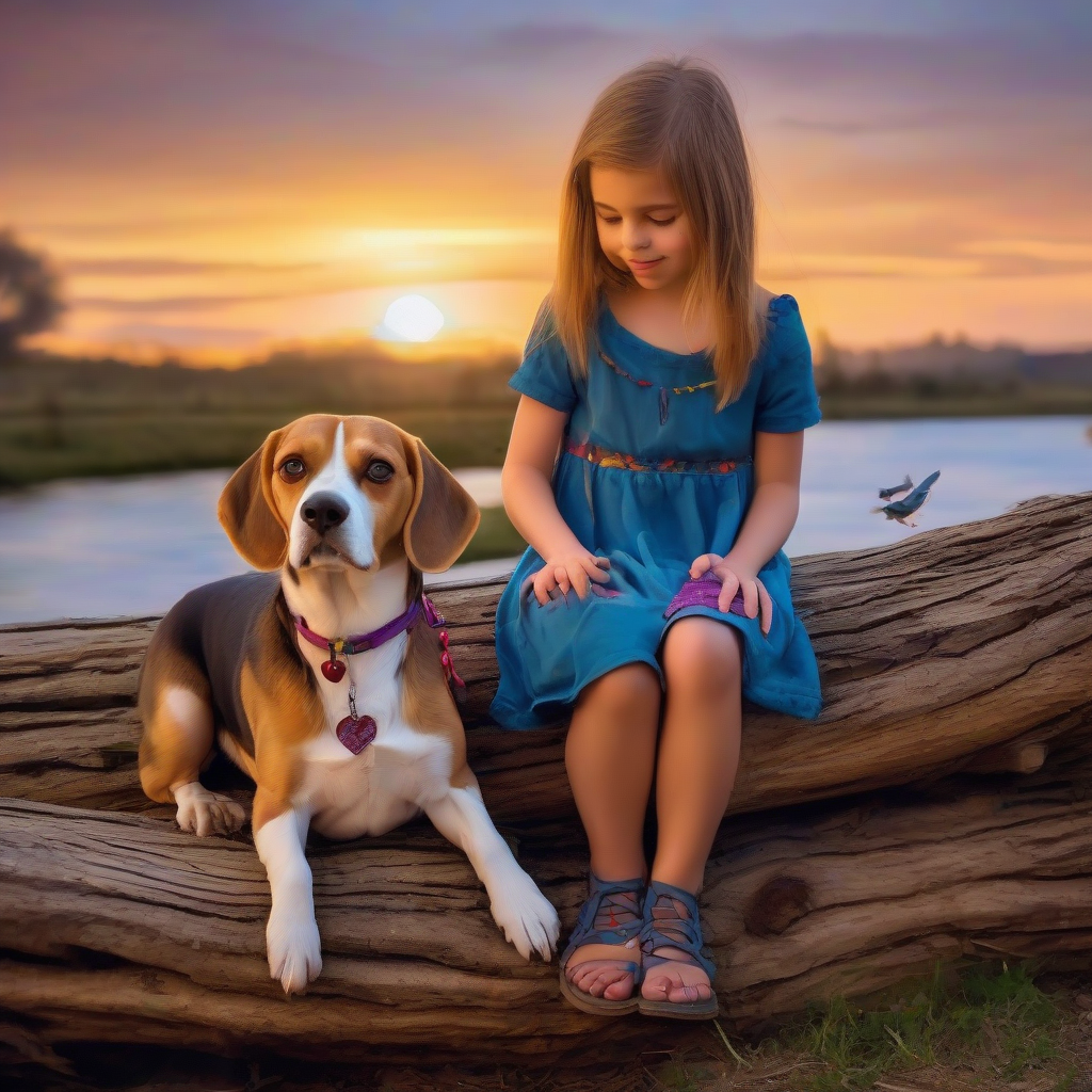 small beagle sitting on log with girl by Générateur d'images par IA gratuit - Aucune connexion nécessaire✨ | AIGAZOU