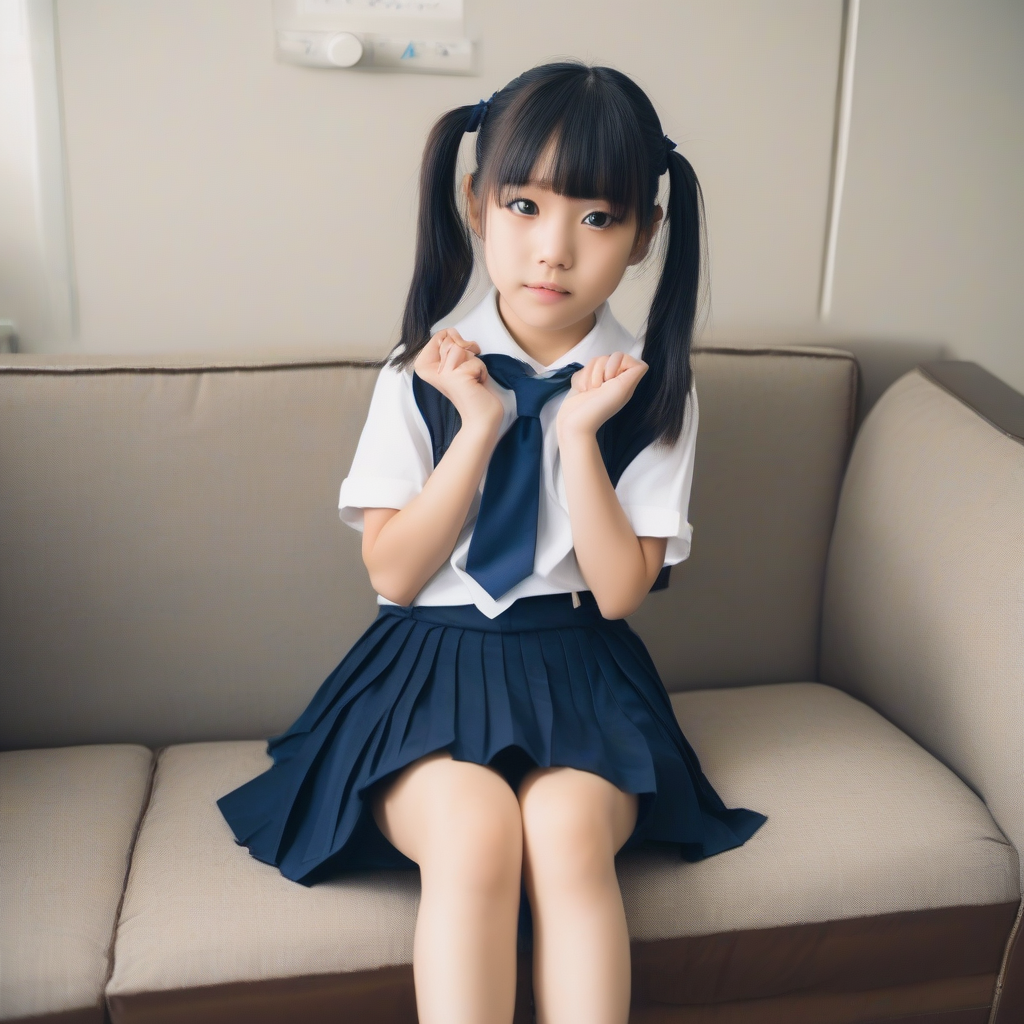 japanese girl with long twintails sitting on sofa by मुफ्त एआई छवि जनरेटर - बिना लॉगिन के✨ | AIGAZOU